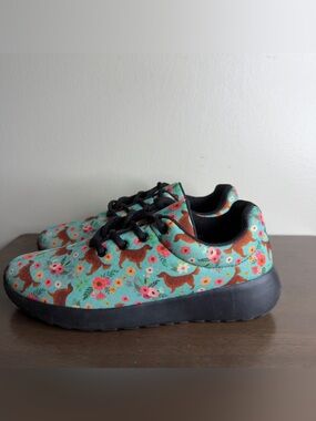 Groove Bags Golden Retriever Floral Blue Sneakers Sz 8 Womens